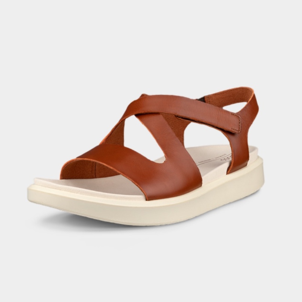 🌸 $139 NEW ECCO FLOWT CROSS STRAP SANDAL genuine leather 37 cognac Never worn